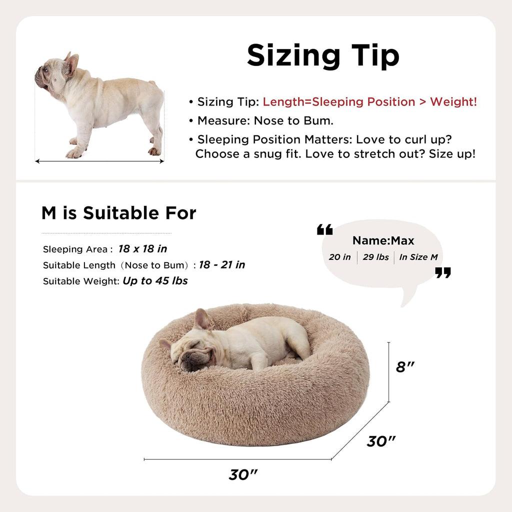 Bedsure Calming Dog Bed Medium Size Dog Donut Washable Pet Bed,30ins Camel