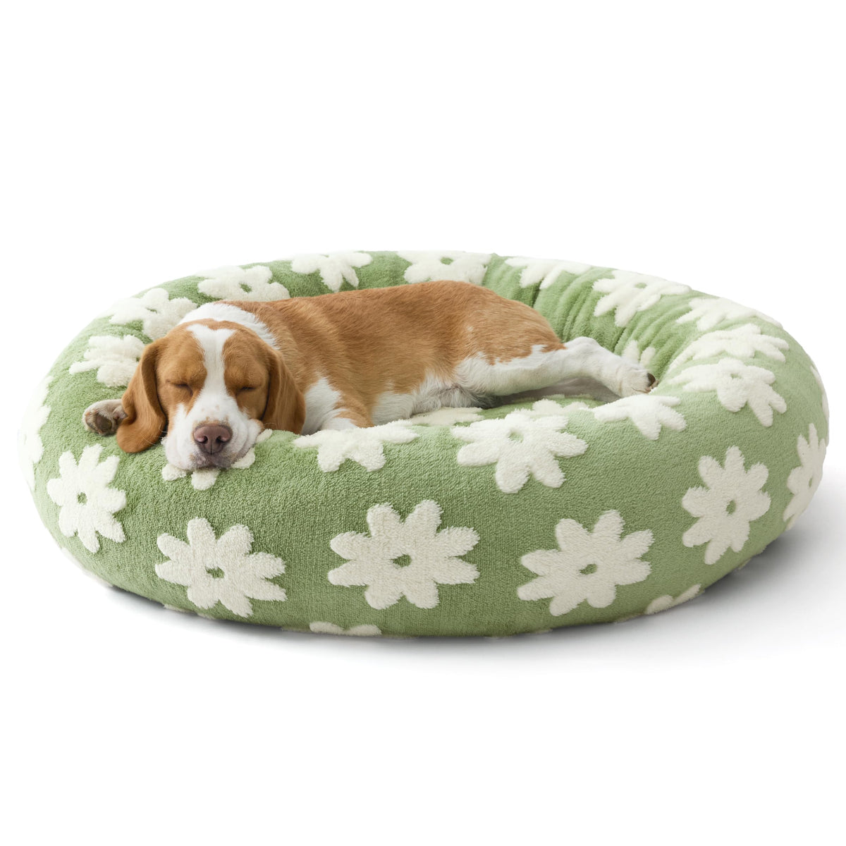 LE SURE Shown on TV Jacquard Donut Dog Beds Large Sized Dog,Green 36x36x8in