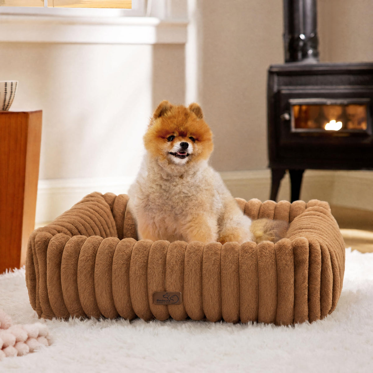 Bedsure ComfyFleece® Cute Dog Bed for Small Medium Dogs Washable,25in Cream