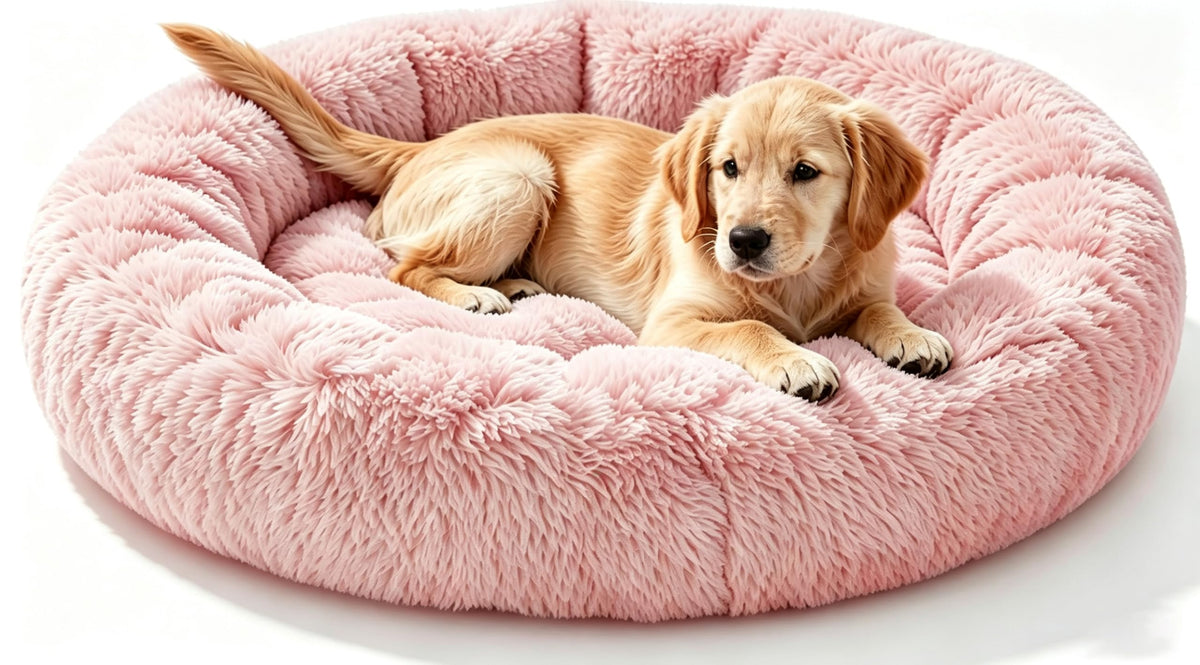 Calming Donut Dog and Cat Bed for Indoor Cats, Anti-Anxiety Round Fluffy Soft Washable Small Pet Bed for Puppy and Kitten, Warming Comfortable Luxury Anti-Slip Waterproof Mute Base 20in Gray