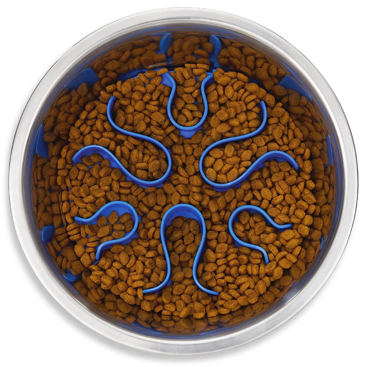 Outward Hound Fun Feeder Slo Bowl – Medium 2‑Cup Capacity, Slow Feeding, Small to Medium Dogs & Cats, Non-Slip, Blue, Notch Pattern