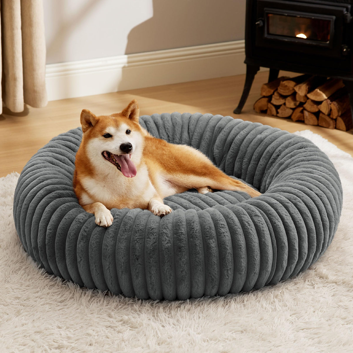 Bedsure ComfyFleece® Donut Dog Bed Medium Size Dog with Washable Cover