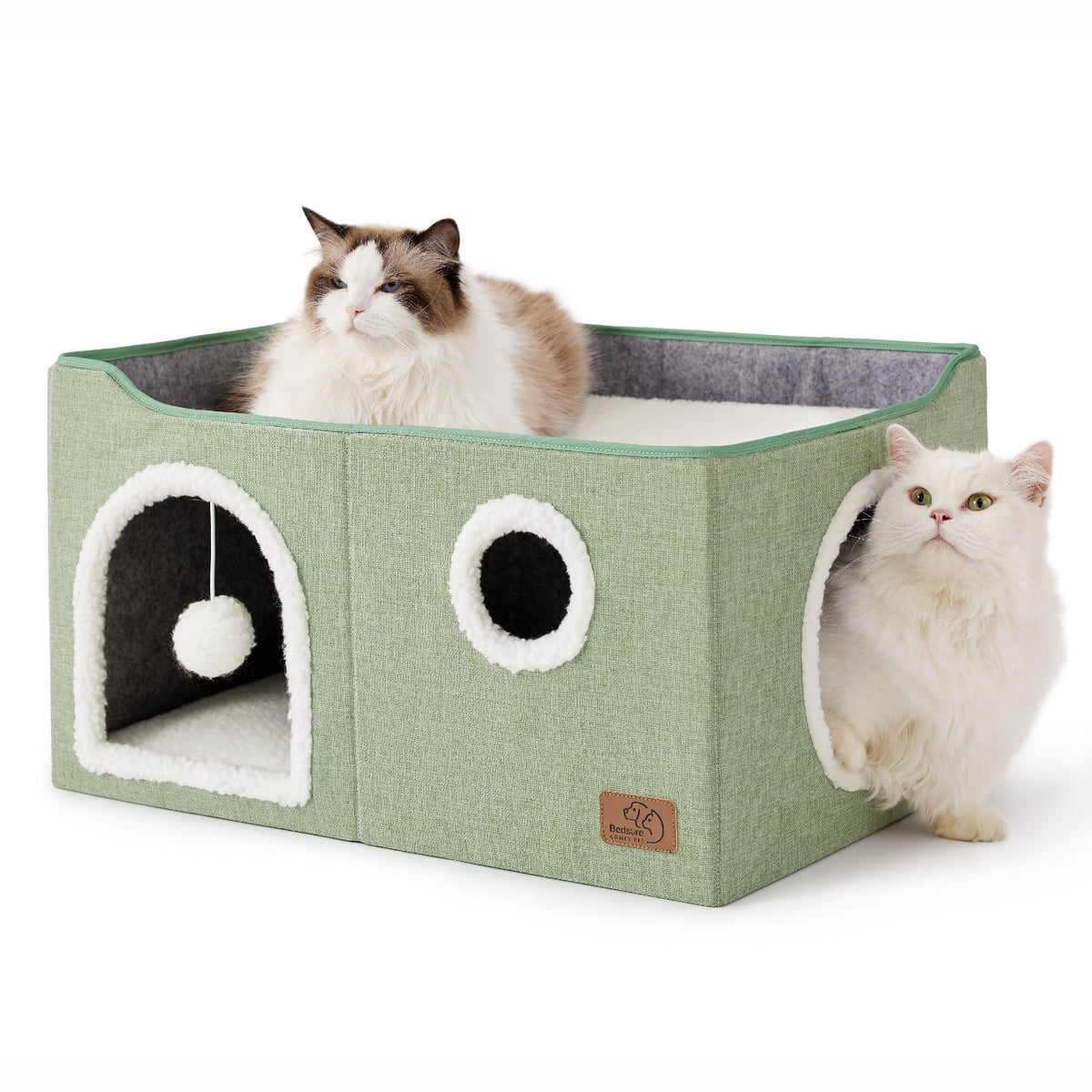 Bedsure Cat House Bed for Indoor Cats with Fluffy Ball and Scratch Pad,Grey