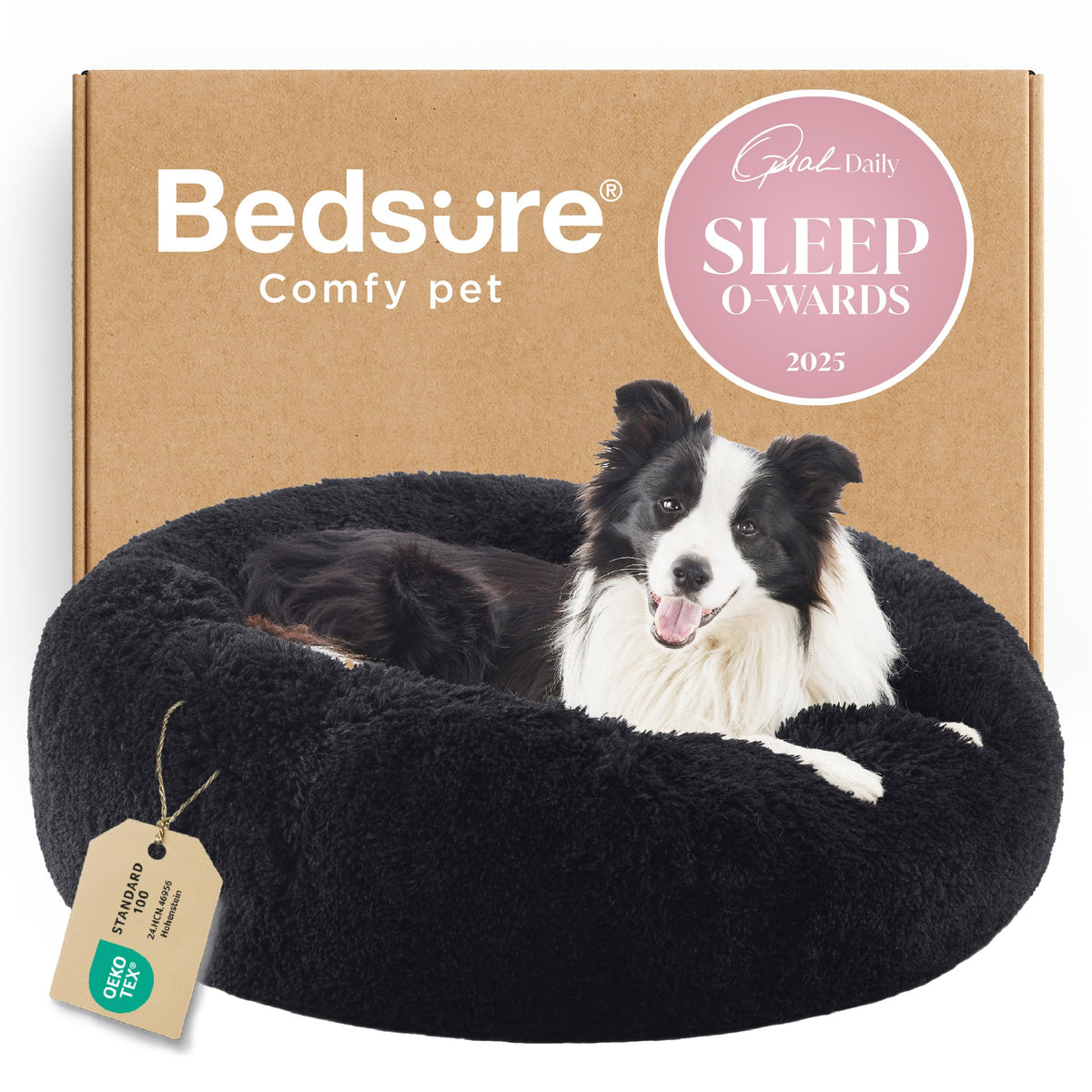 Bedsure Calming Small Dog Bed Donut Washable Cat＆Puppy Bed,23 inches Camel