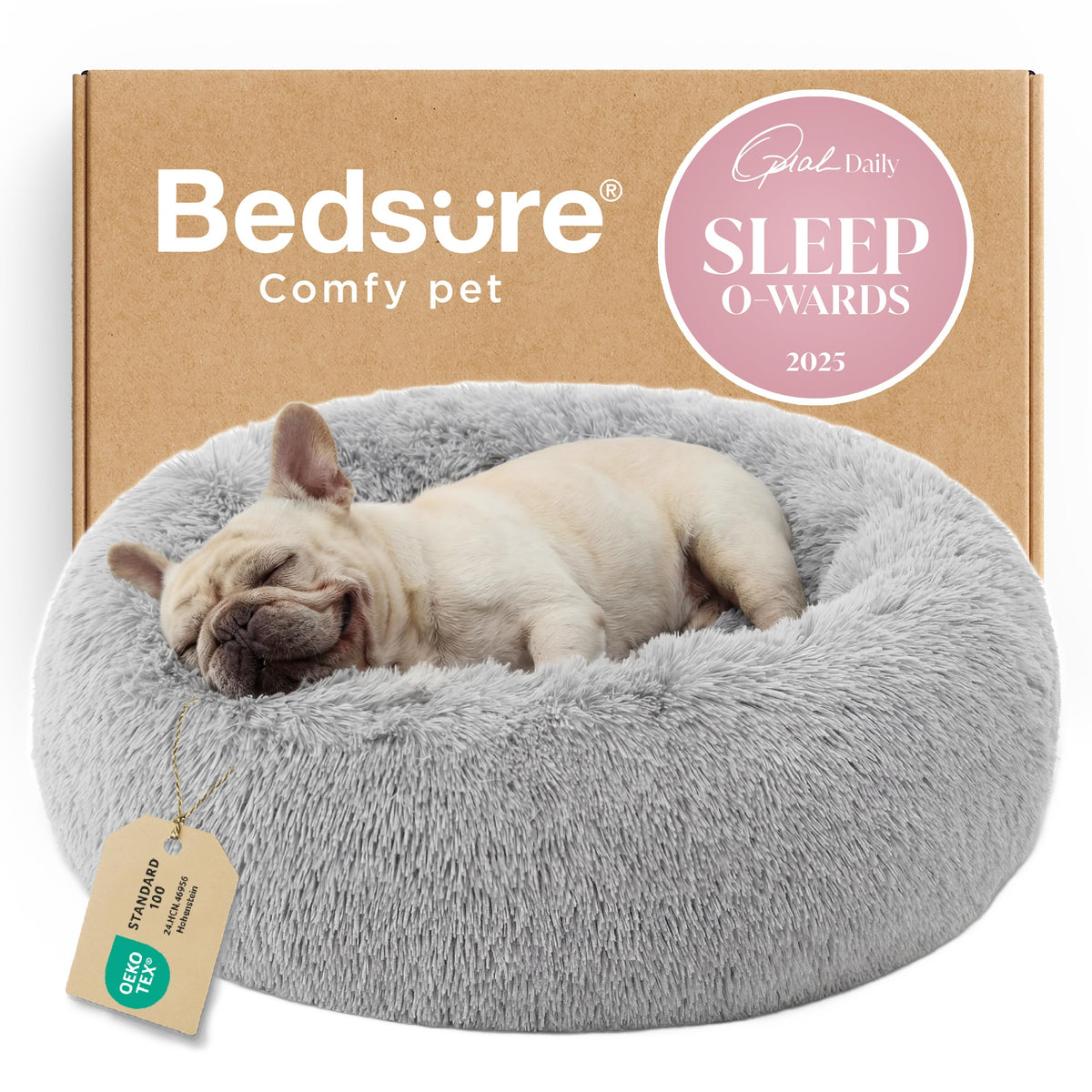 Bedsure Calming Cat Beds Donut Round Washable Kitten Bed,20 inches Camel