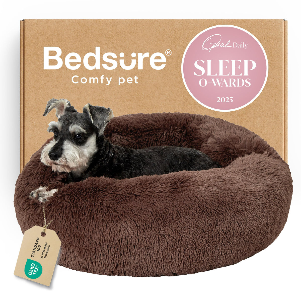 Bedsure Calming Small Dog Bed Donut Washable Cat＆Puppy Bed,23 inches Camel