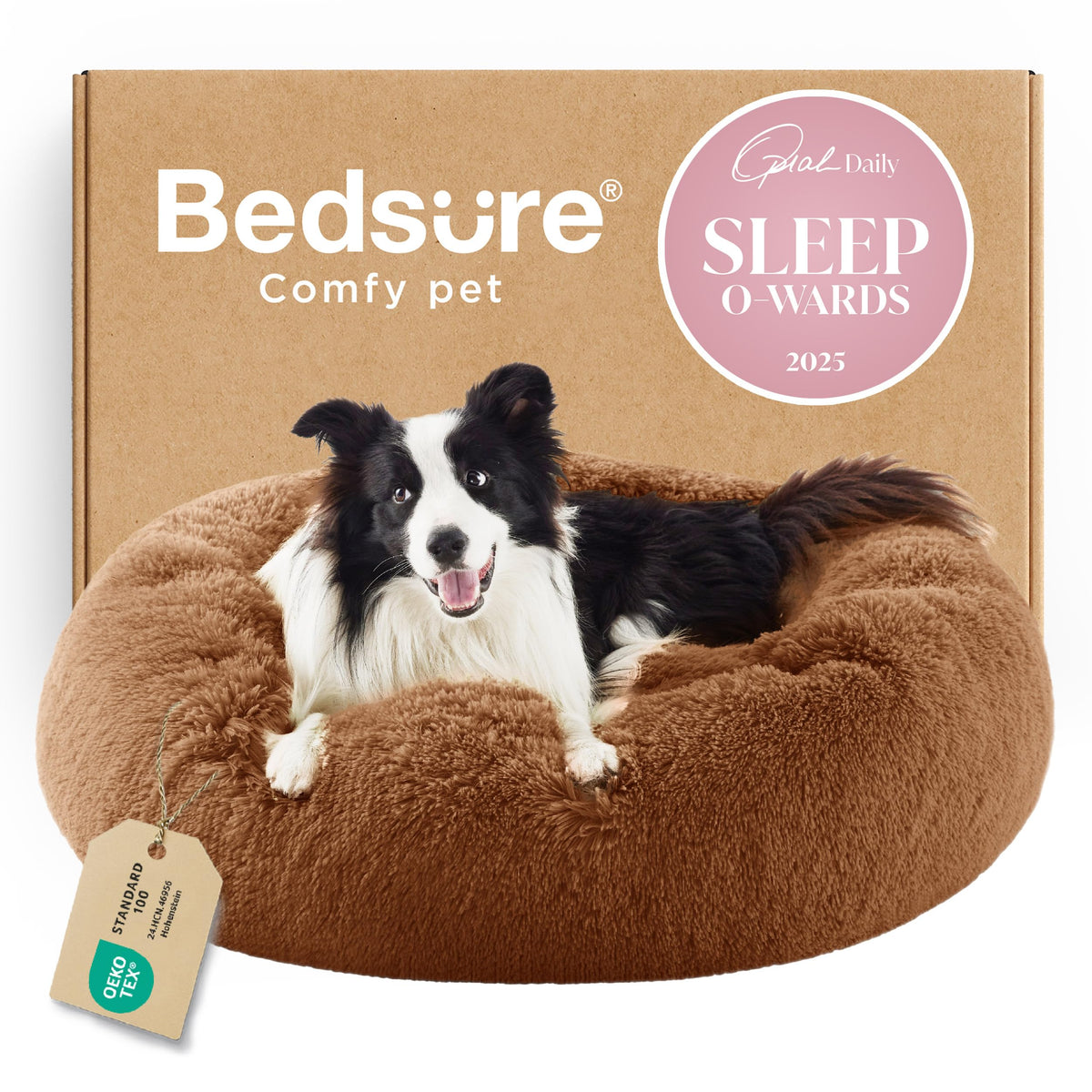 Bedsure Calming Dog Bed Medium Size Dog Donut Washable Pet Bed,30ins Camel