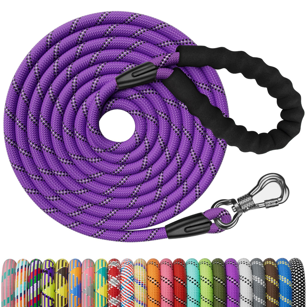 NTR Heavy Duty Dog Leash, 15FT Training Leash with Swivel Lockable Hook, Padded Handle and Highly Reflective Threads, Long Lead for Walking, Hunting, Camping, Backyard for Small Medium Large Dog