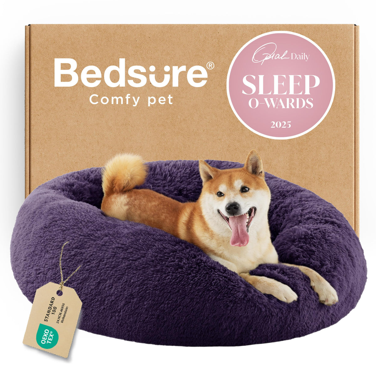 Bedsure Calming Cat Beds Donut Round Washable Kitten Bed,20 inches Camel