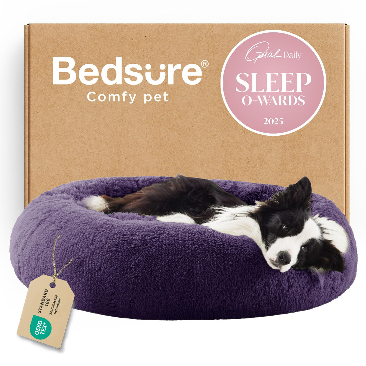 Bedsure Calming Cat Beds Donut Round Washable Kitten Bed,20 inches Camel
