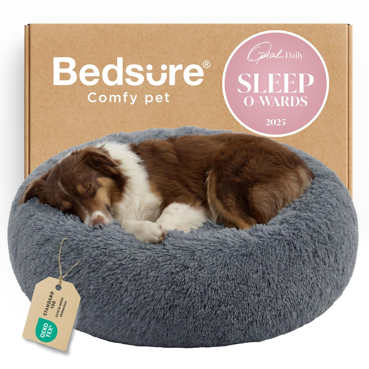Bedsure Calming Cat Beds Donut Round Washable Kitten Bed,20 inches Camel