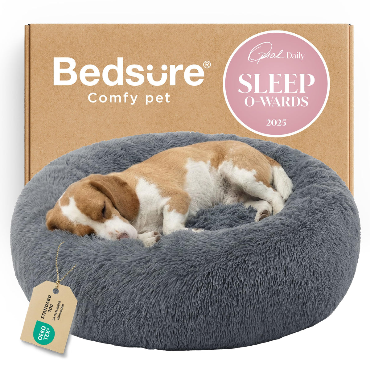 Bedsure Calming Dog Bed Medium Size Dog Donut Washable Pet Bed,30ins Camel