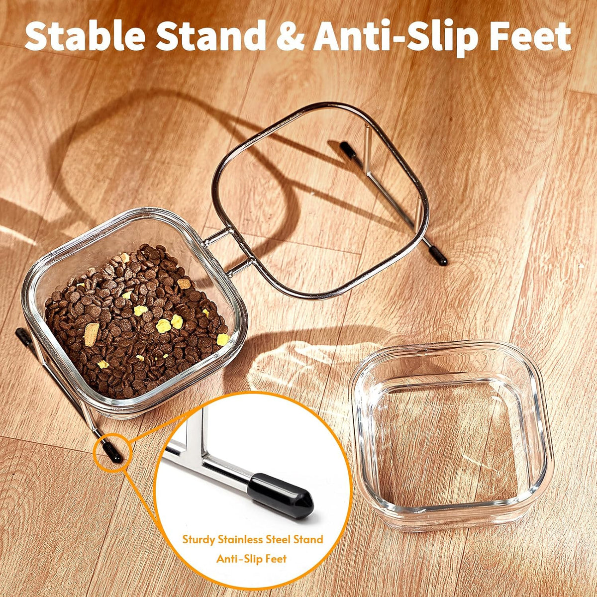 Elevated Cat Bowls, 15° Tilted Glass Raised Cat Food and Water Bowl