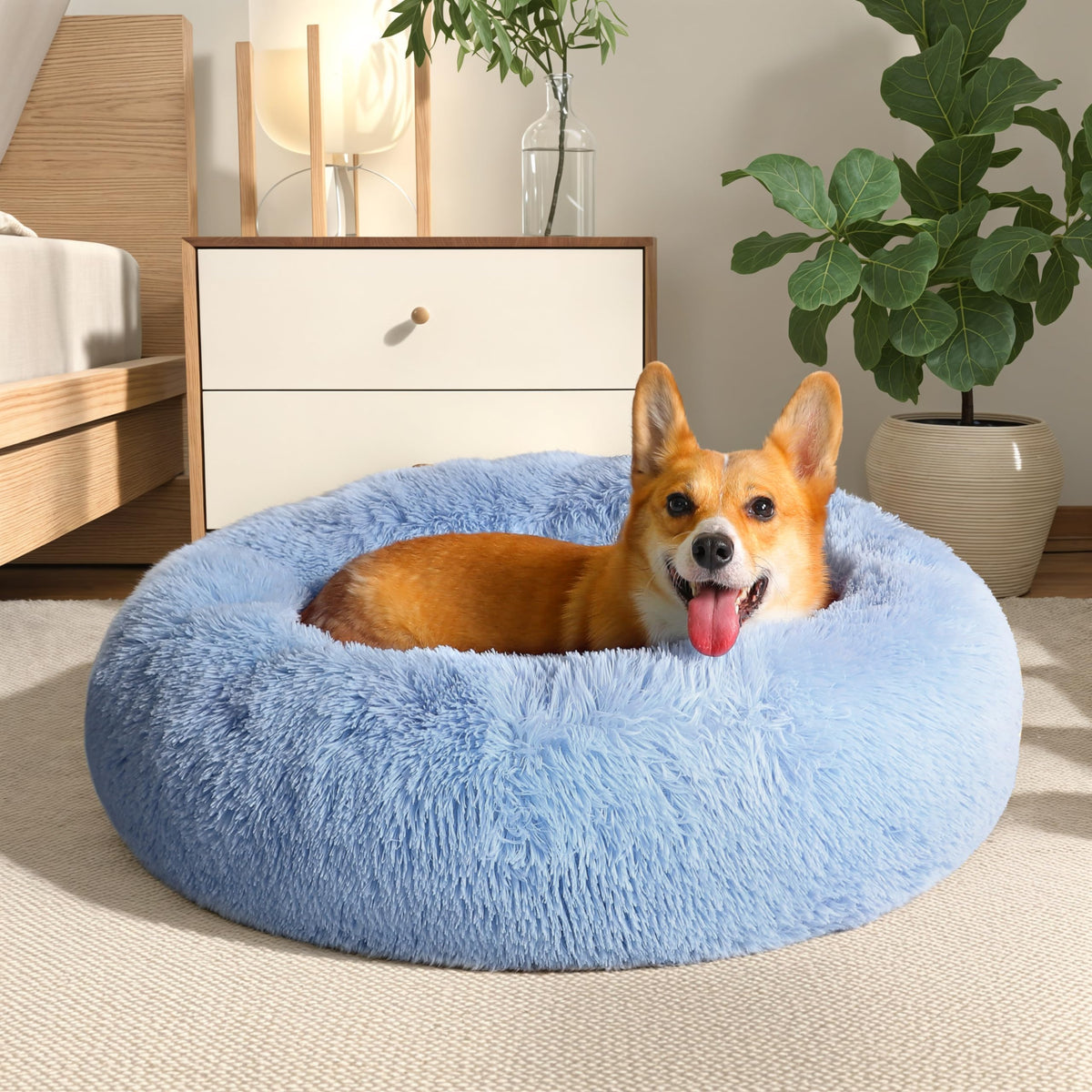 WESTERN HOME WH Calming Dog Bed & Cat Bed Washable Puppy Bed,24" Light Grey