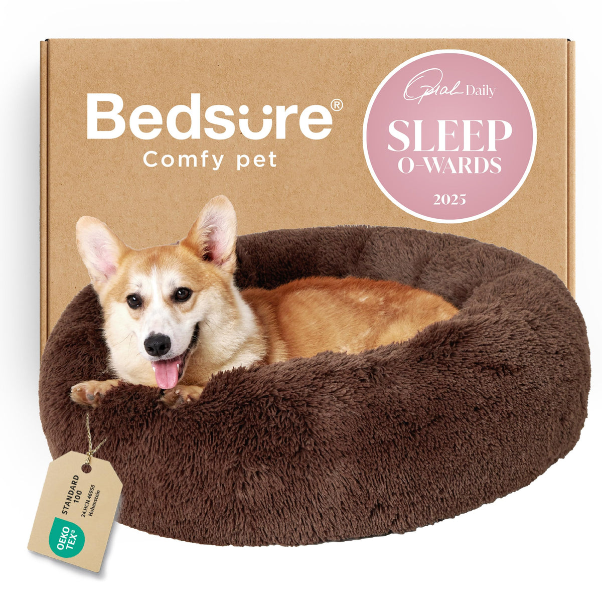 Bedsure Calming Small Dog Bed Donut Washable Cat＆Puppy Bed,23 inches Camel