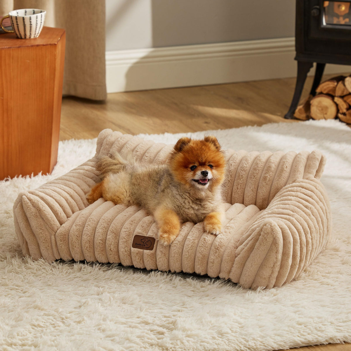 Bedsure ComfyFleece® Shown on TV Fluffy Cute Cat Couch for Pets,24in Cream