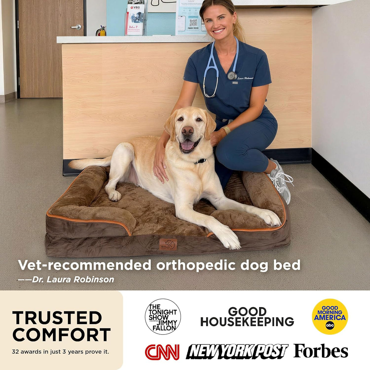 Bedsure Orthopedic Dog Bed Medium Washable Original Design, 28" Grey