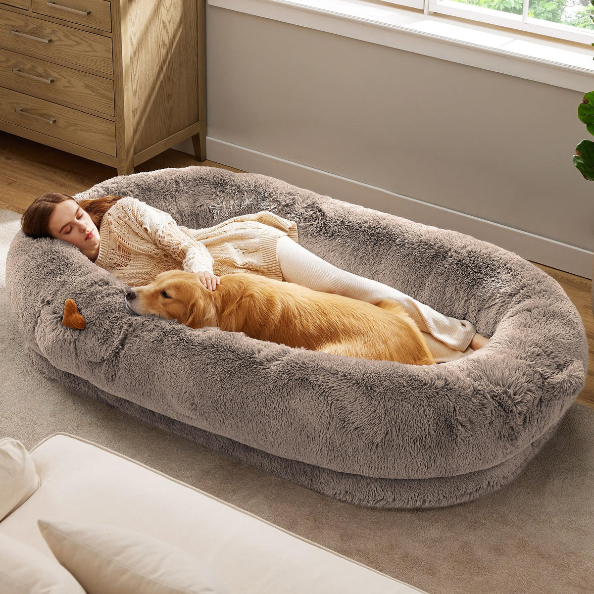Bedsure Calming Cat Beds Donut Round Washable Kitten Bed,20 inches Camel