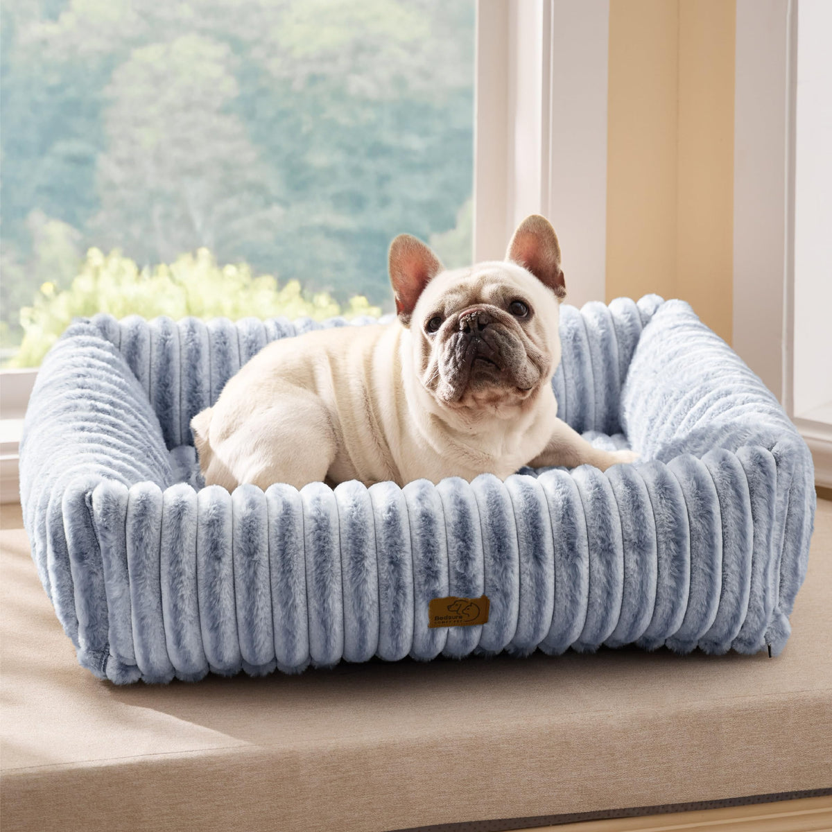 Bedsure ComfyFleece® Cute Dog Bed for Small Medium Dogs Washable,25in Cream
