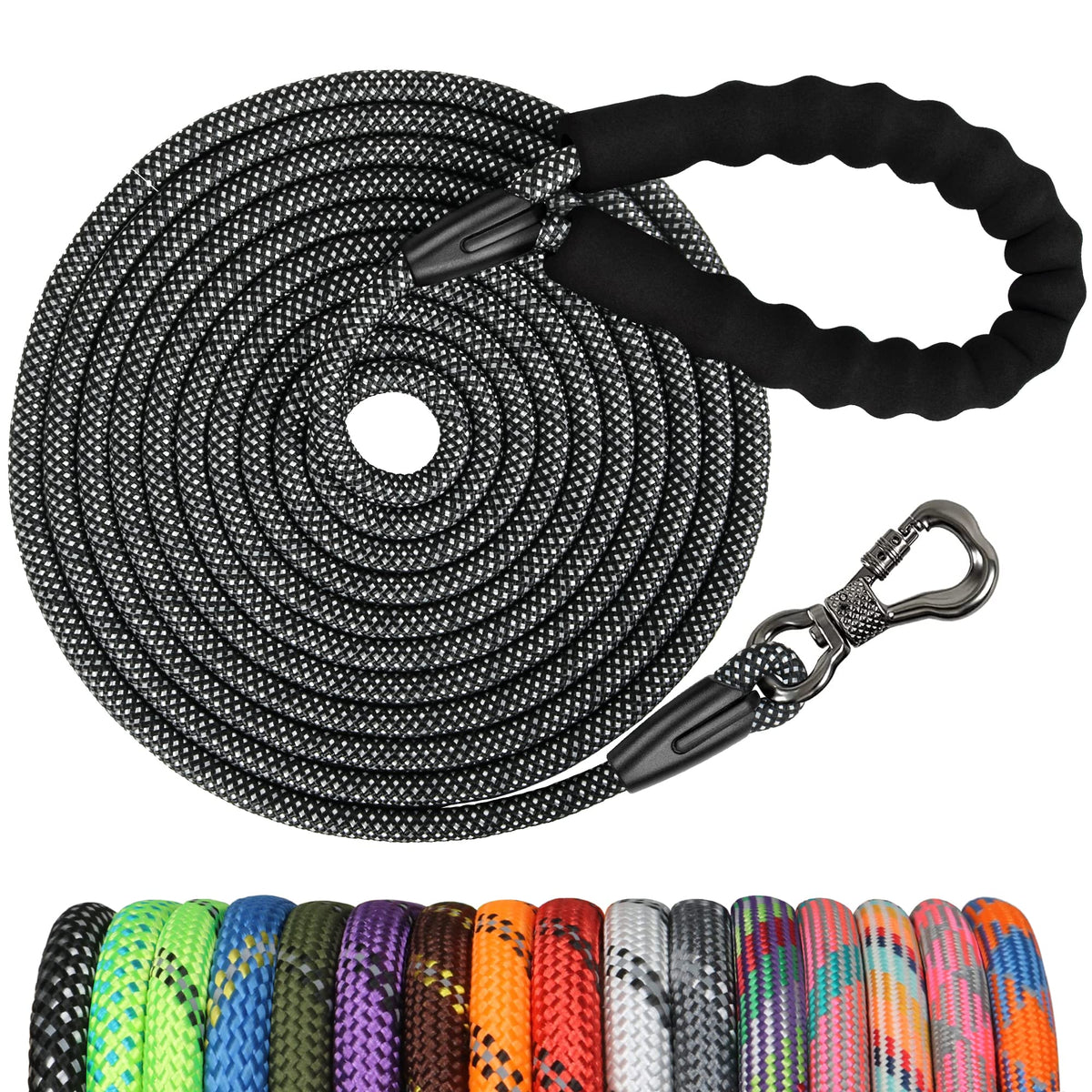 NTR Heavy Duty Dog Leash, 15FT Training Leash with Swivel Lockable Hook, Padded Handle and Highly Reflective Threads, Long Lead for Walking, Hunting, Camping, Backyard for Small Medium Large Dog