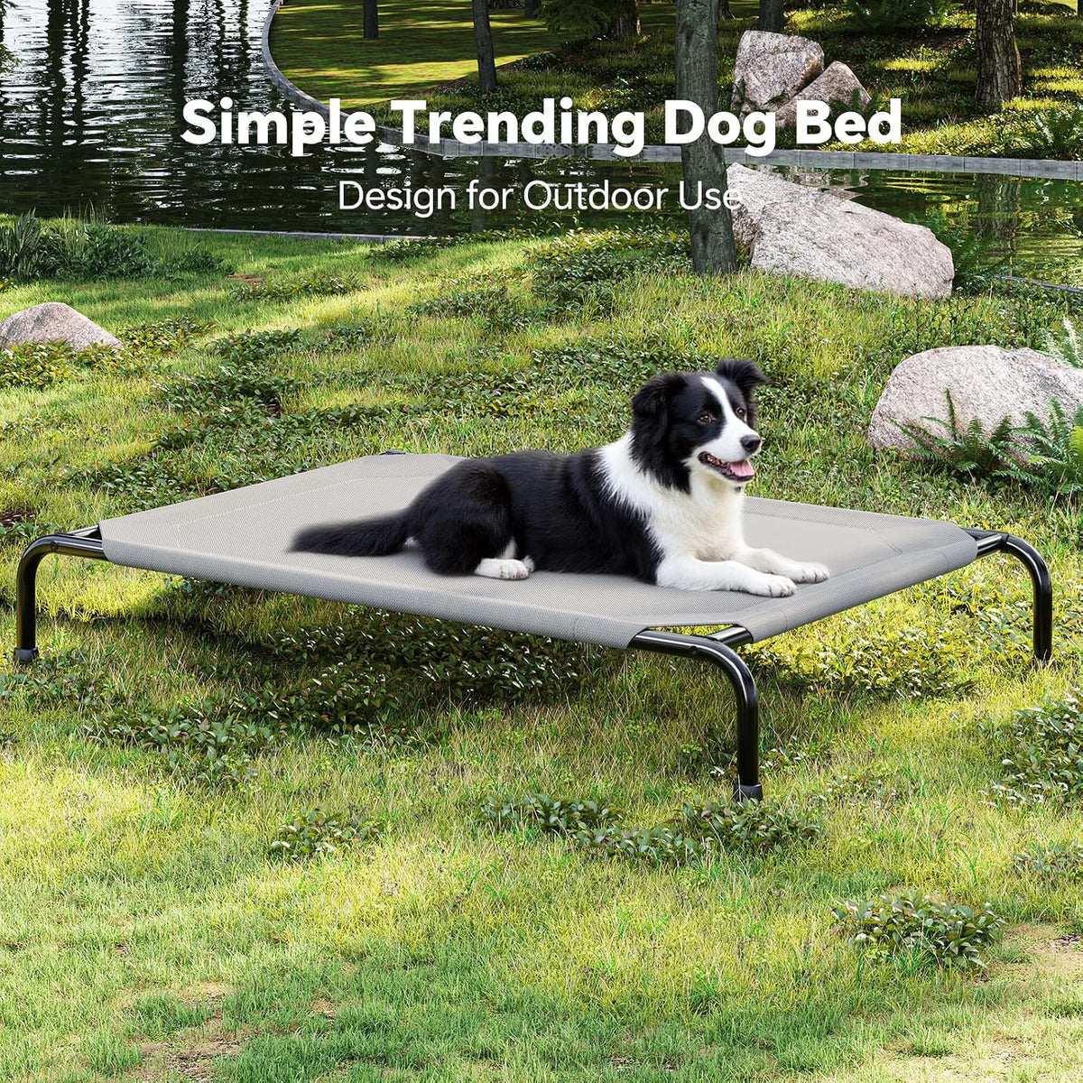 Simple Trending Raised Dog Bed for Large Dogs, Waterproof XL Dog Cot, Grey