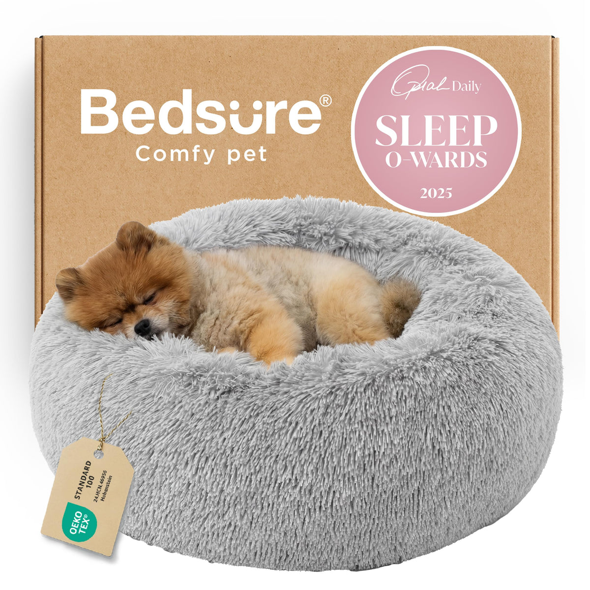 Bedsure Calming Dog Bed Medium Size Dog Donut Washable Pet Bed,30ins Camel