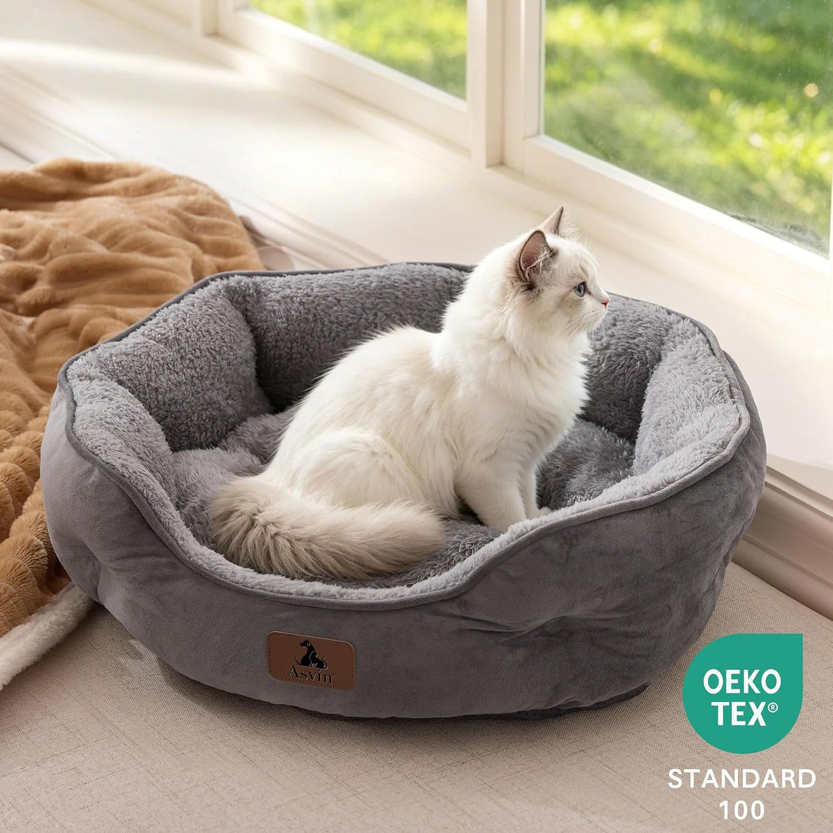 Asvin Small Dog Bed for Small Dogs, Cat Beds for Indoor Cats, Pet Bed for Puppy and Kitty, Extra Soft & Machine Washable with Anti-Slip & Water-Resistant Oxford Bottom, Grey, 20 inches