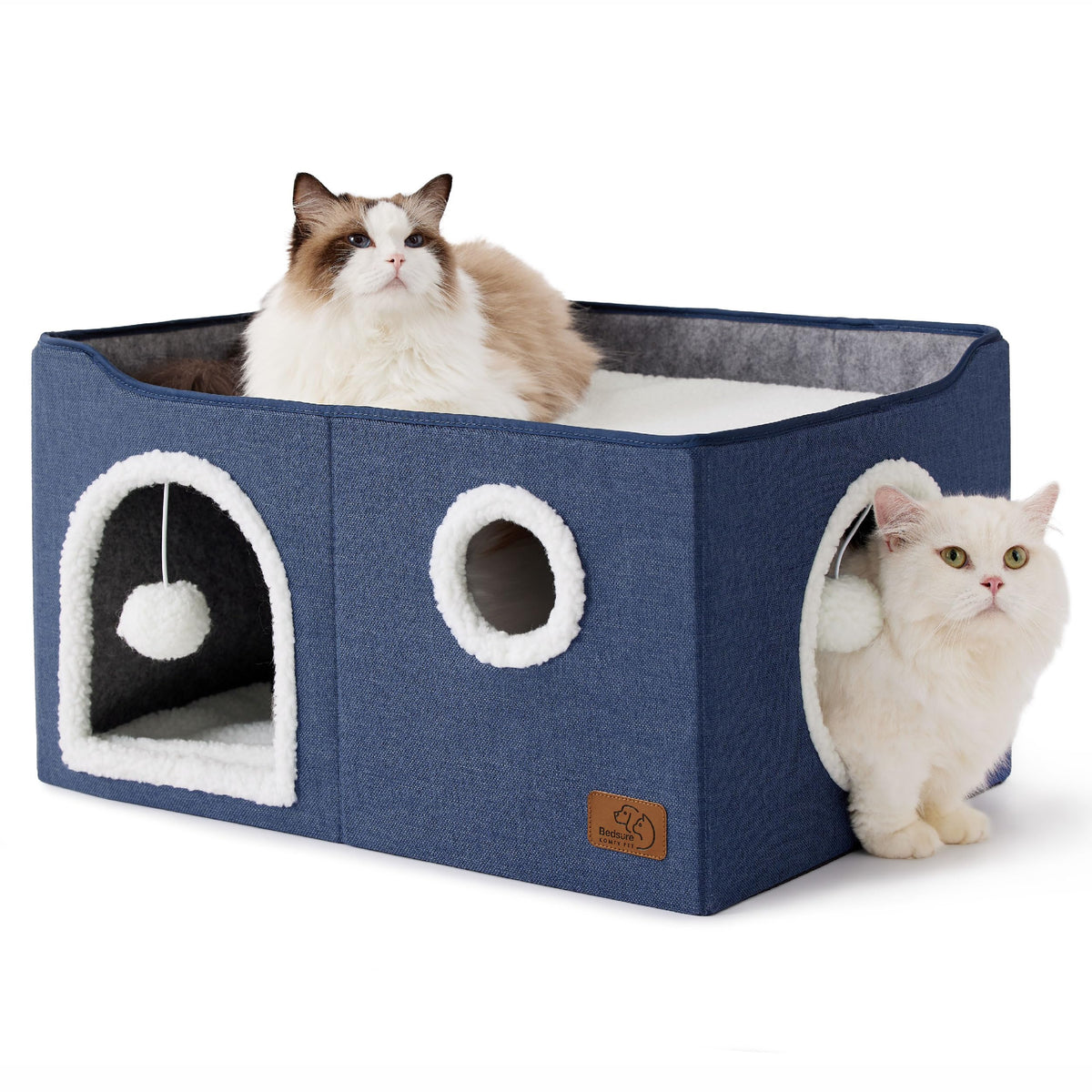 Bedsure Cat House Bed for Indoor Cats with Fluffy Ball and Scratch Pad,Grey