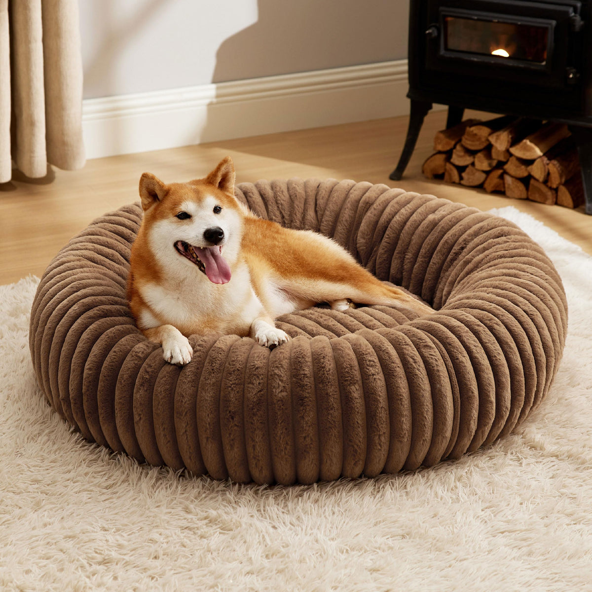 Bedsure ComfyFleece® Donut Dog Bed Medium Size Dog with Washable Cover