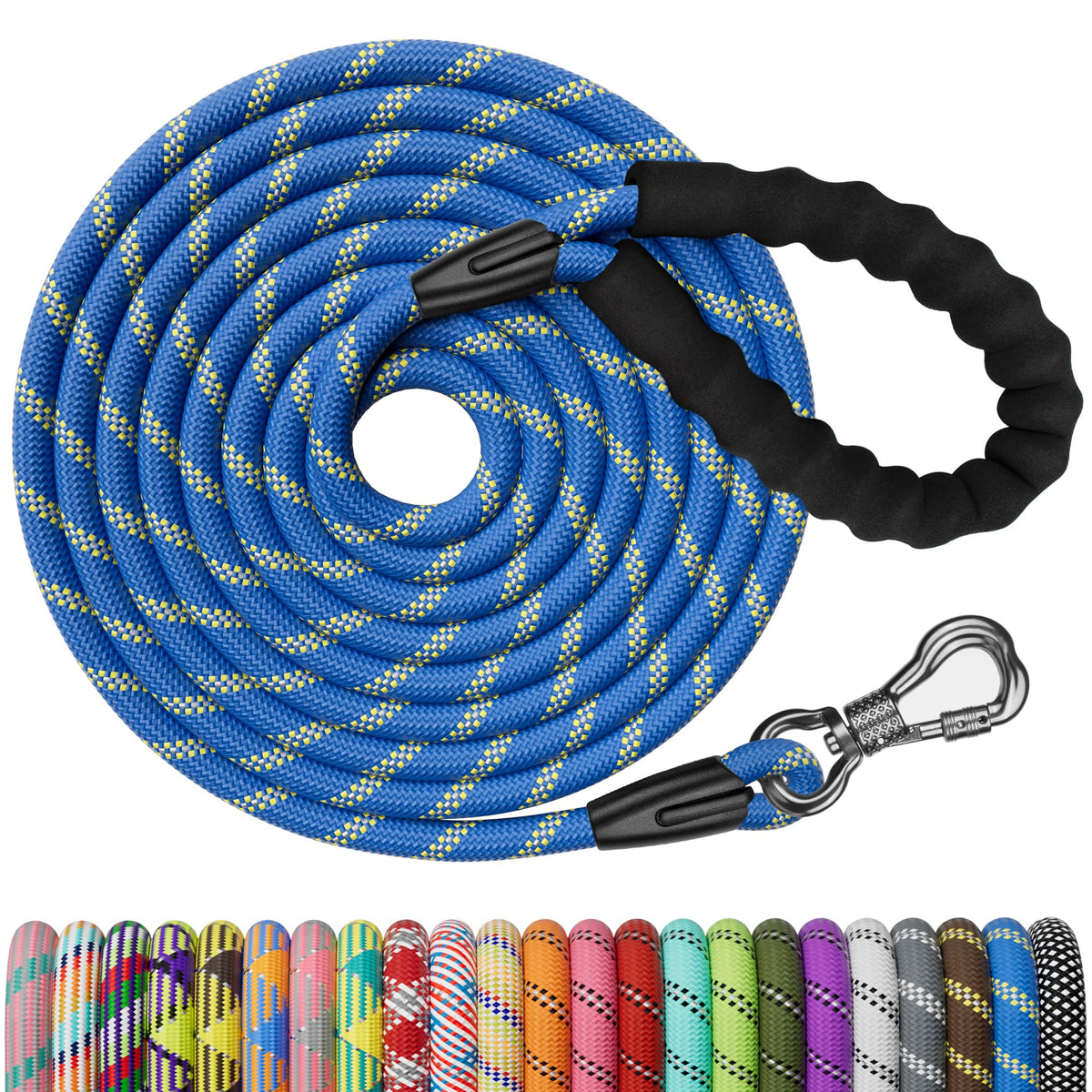 NTR Heavy Duty Dog Leash, 15FT Training Leash with Swivel Lockable Hook, Padded Handle and Highly Reflective Threads, Long Lead for Walking, Hunting, Camping, Backyard for Small Medium Large Dog