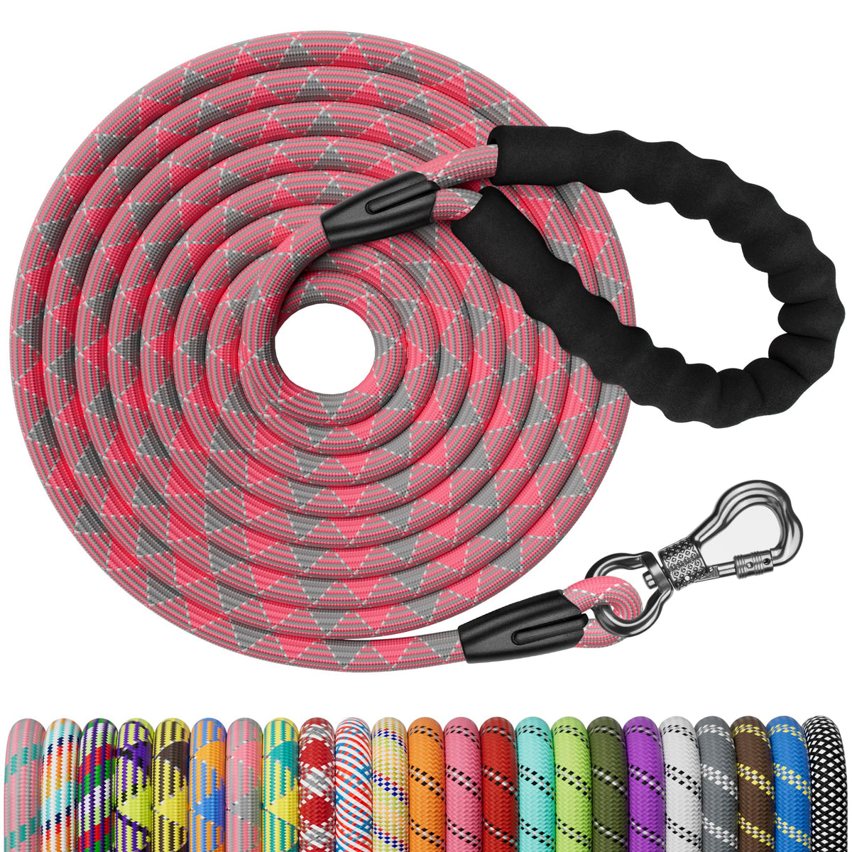NTR Heavy Duty Dog Leash, 15FT Training Leash with Swivel Lockable Hook, Padded Handle and Highly Reflective Threads, Long Lead for Walking, Hunting, Camping, Backyard for Small Medium Large Dog