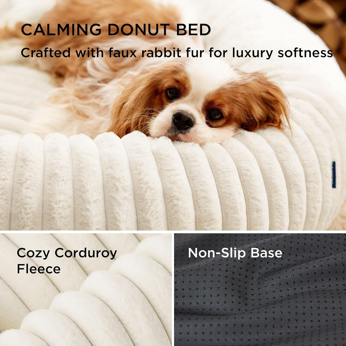Bedsure ComfyFleece® Donut Dog Bed Medium Size Dog with Washable Cover