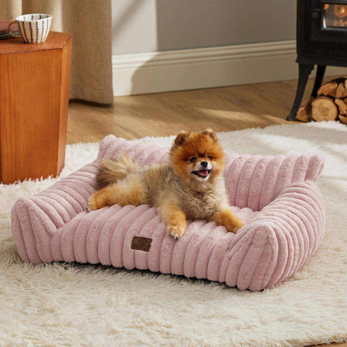 Bedsure ComfyFleece® Shown on TV Fluffy Cute Cat Couch for Pets,24in Cream