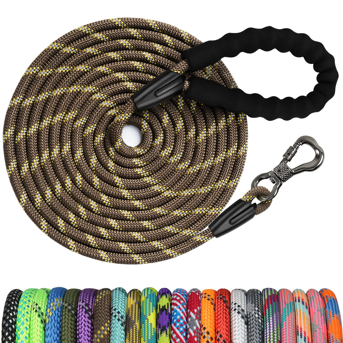 NTR Heavy Duty Dog Leash, 15FT Training Leash with Swivel Lockable Hook, Padded Handle and Highly Reflective Threads, Long Lead for Walking, Hunting, Camping, Backyard for Small Medium Large Dog