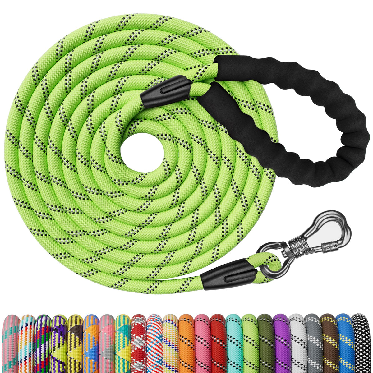 NTR Heavy Duty Dog Leash, 15FT Training Leash with Swivel Lockable Hook, Padded Handle and Highly Reflective Threads, Long Lead for Walking, Hunting, Camping, Backyard for Small Medium Large Dog