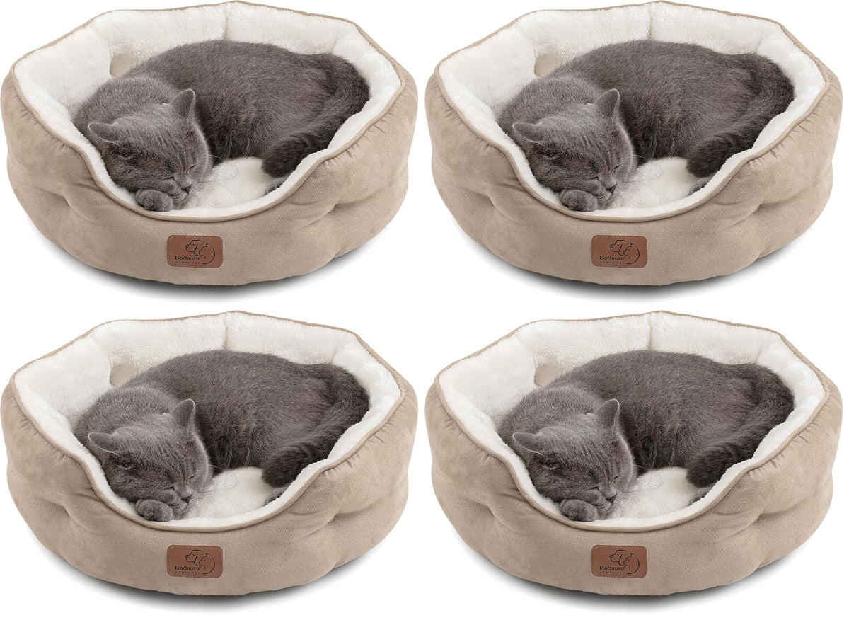 Bedsure Small Dog Bed Washable,Round Cat Beds for Indoor Cats,20in Ivory