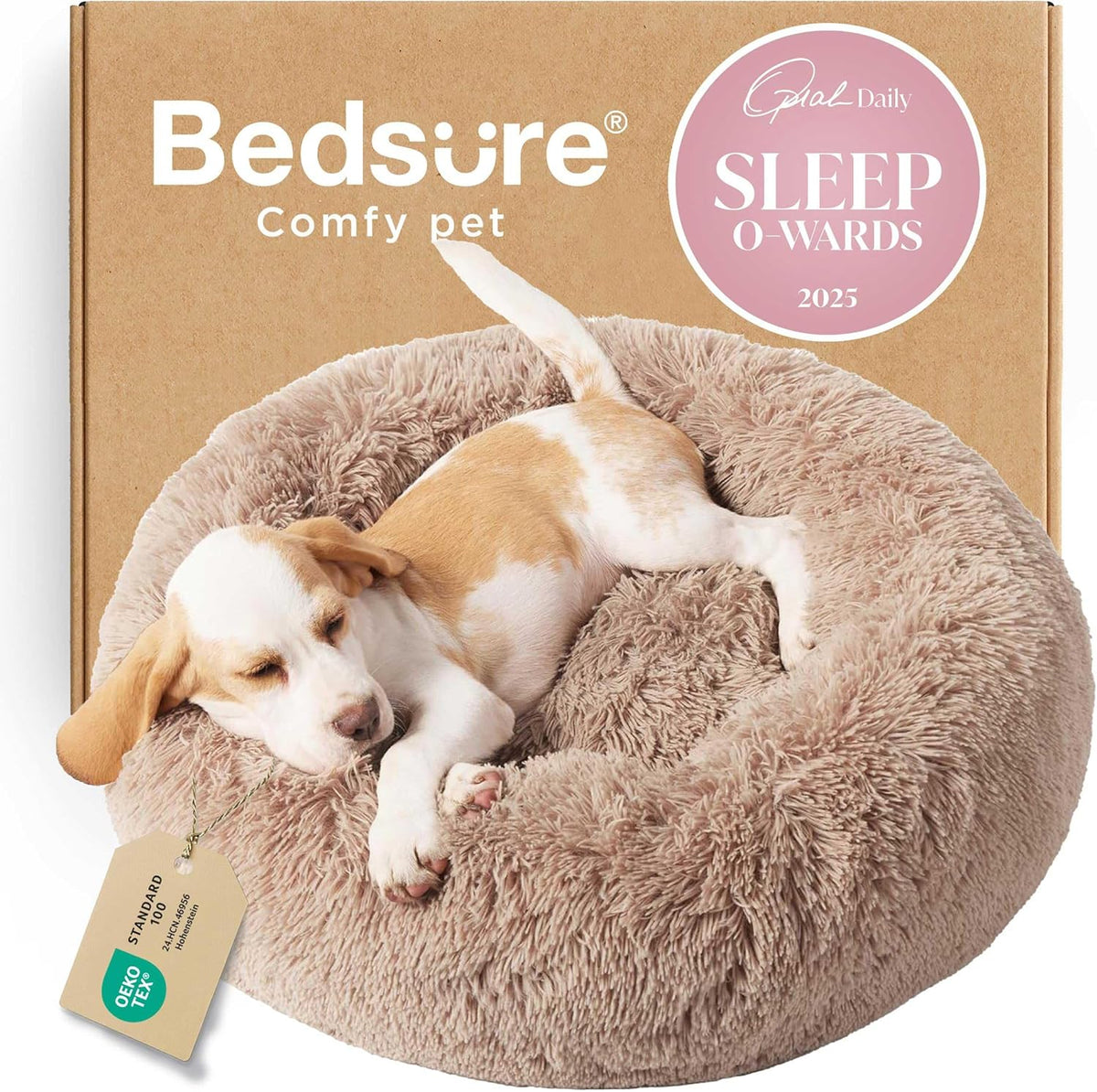 Bedsure Calming Small Dog Bed Donut Washable Cat＆Puppy Bed,23 inches Camel
