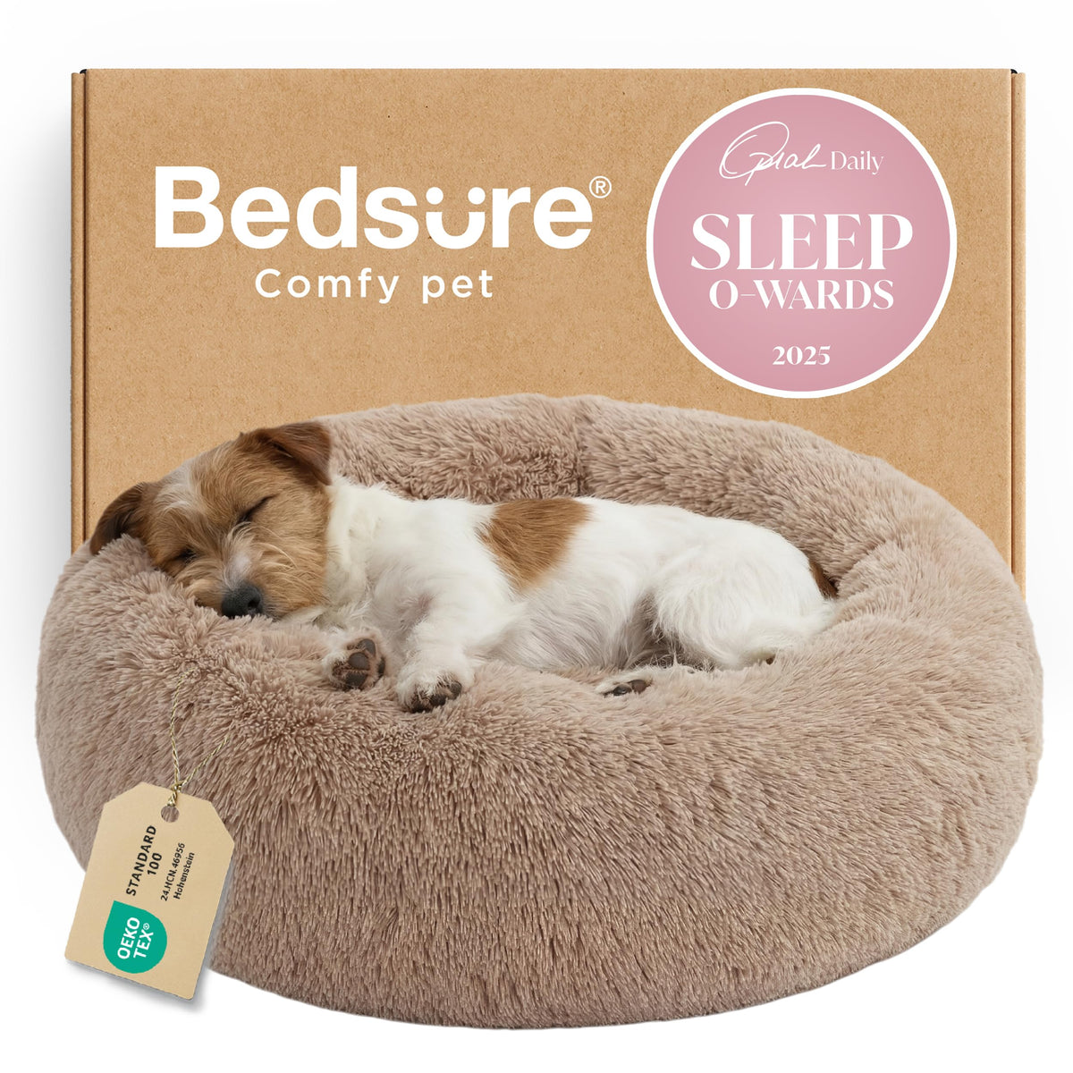 Bedsure Calming Dog Bed Medium Size Dog Donut Washable Pet Bed,30ins Camel