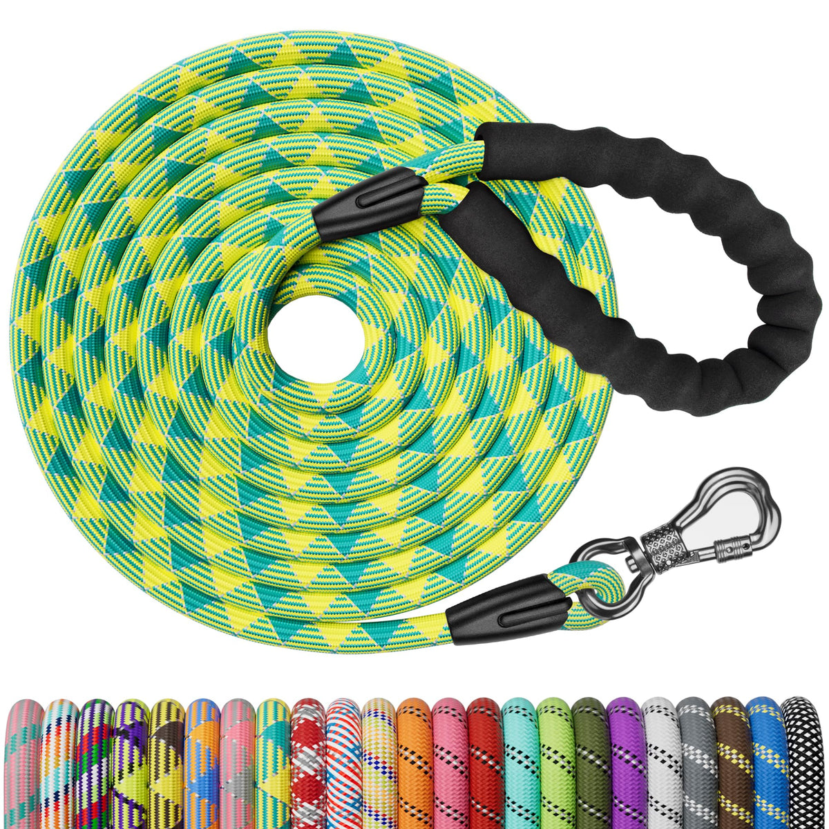 NTR Heavy Duty Dog Leash, 15FT Training Leash with Swivel Lockable Hook, Padded Handle and Highly Reflective Threads, Long Lead for Walking, Hunting, Camping, Backyard for Small Medium Large Dog