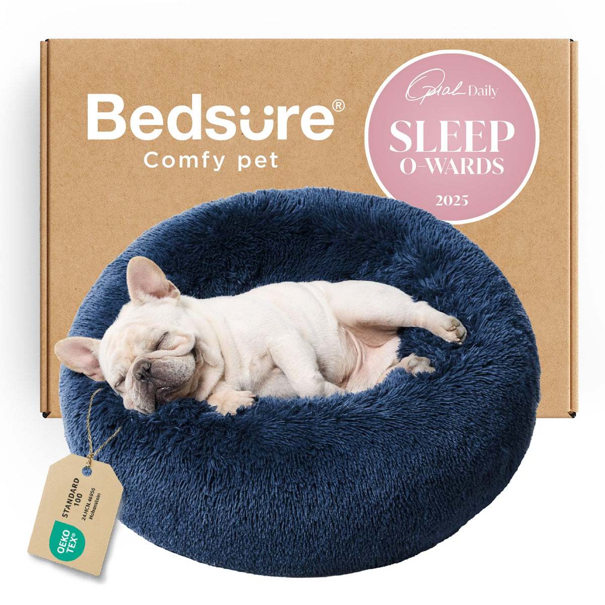 Bedsure Calming Cat Beds Donut Round Washable Kitten Bed,20 inches Camel