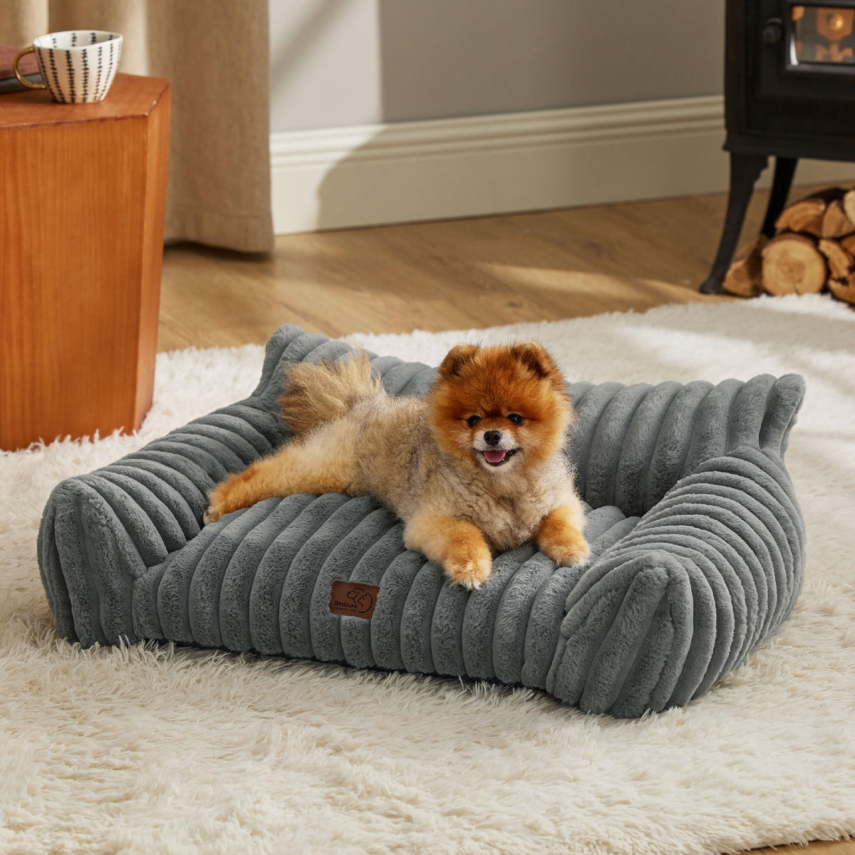 Bedsure ComfyFleece® Shown on TV Fluffy Cute Cat Couch for Pets,24in Cream