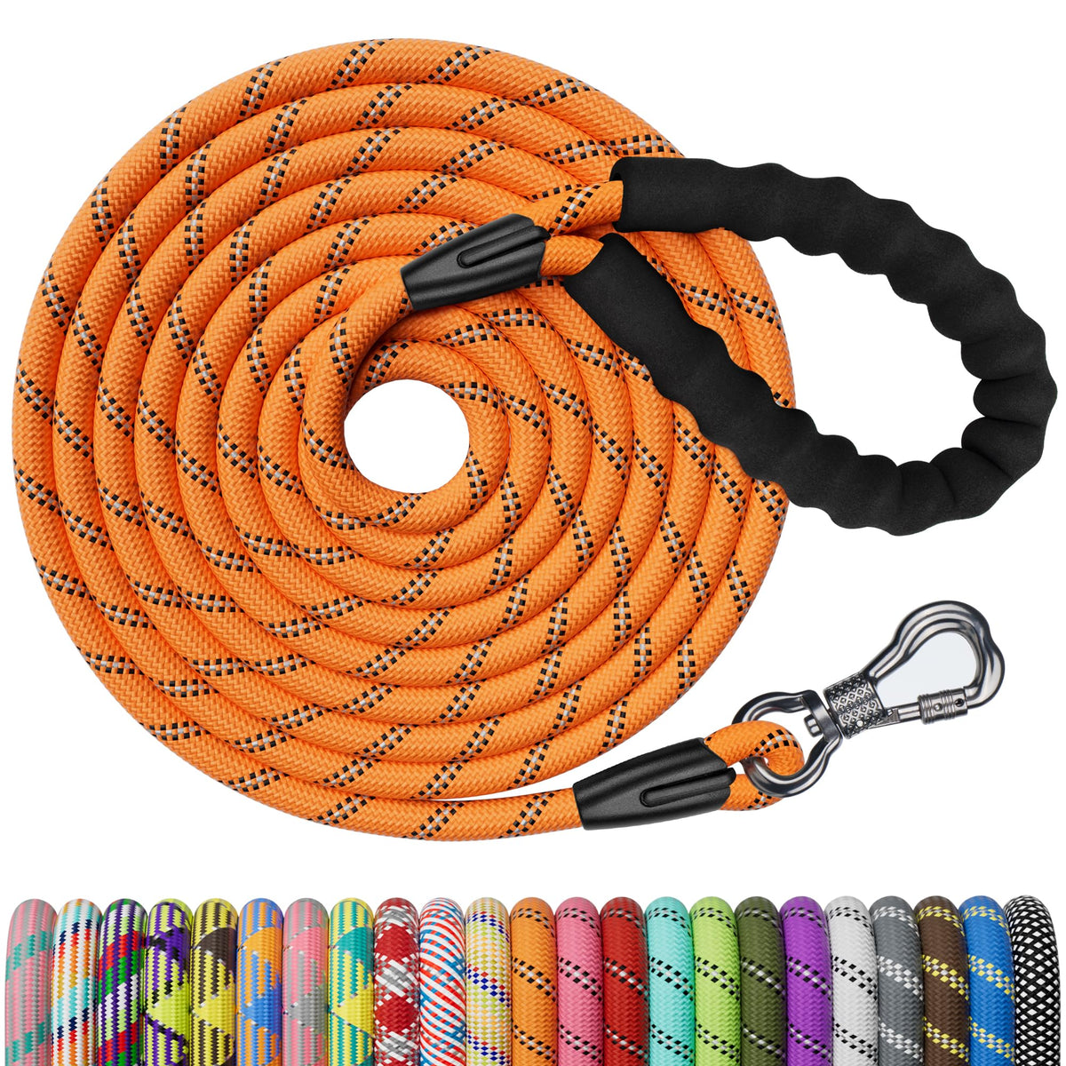 NTR Heavy Duty Dog Leash, 15FT Training Leash with Swivel Lockable Hook, Padded Handle and Highly Reflective Threads, Long Lead for Walking, Hunting, Camping, Backyard for Small Medium Large Dog