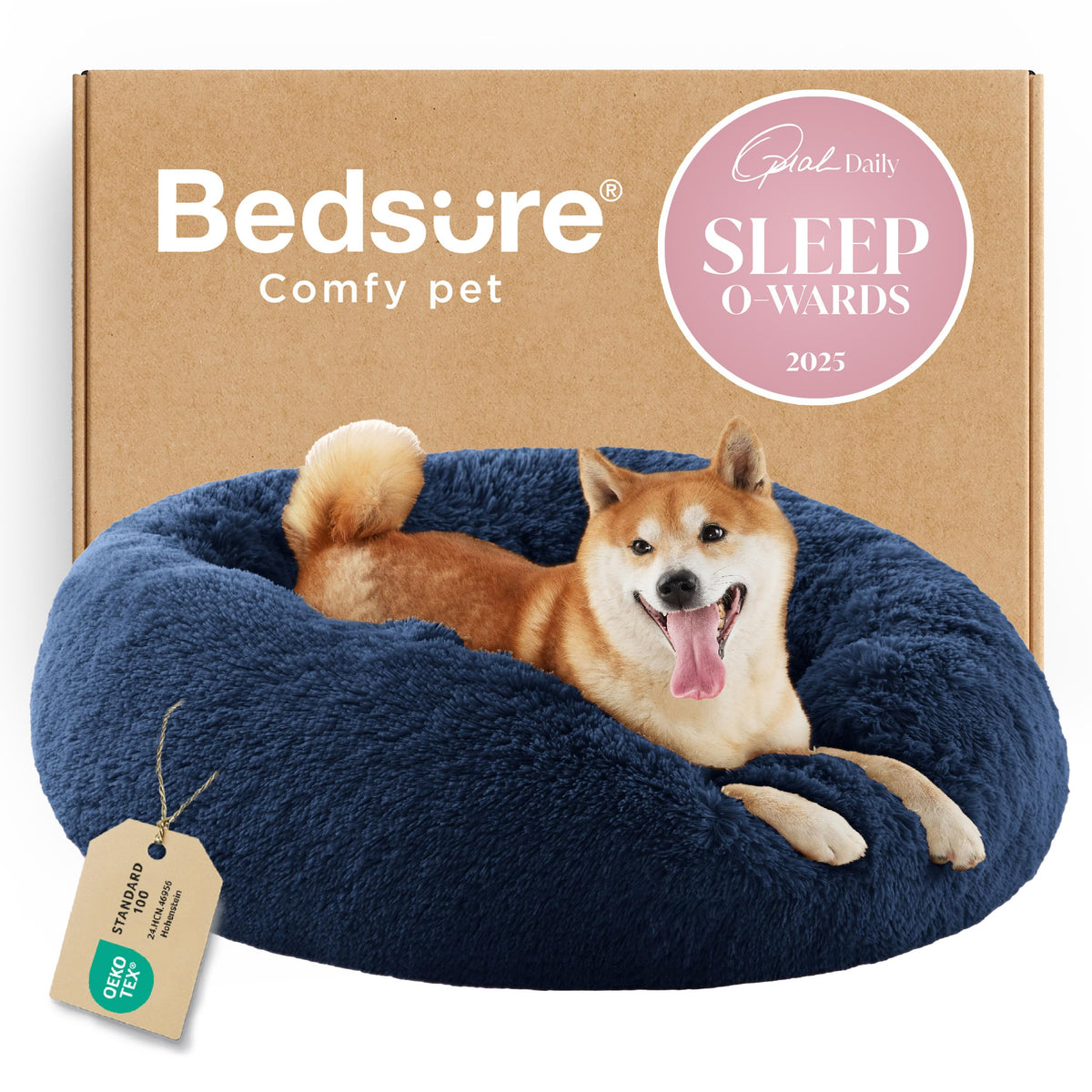 Bedsure Calming Small Dog Bed Donut Washable Cat＆Puppy Bed,23 inches Camel
