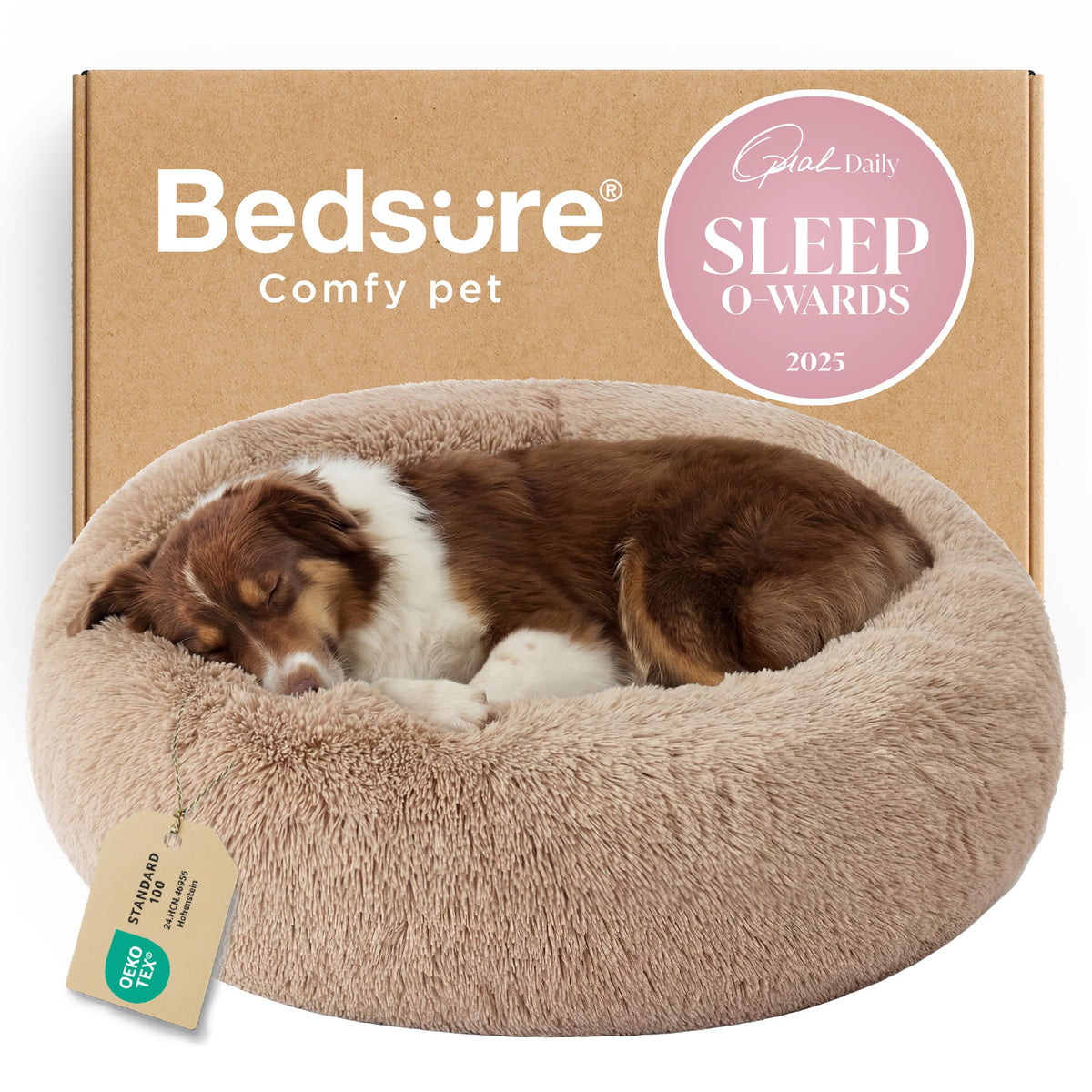 Bedsure Calming Small Dog Bed Donut Washable Cat＆Puppy Bed,23 inches Camel