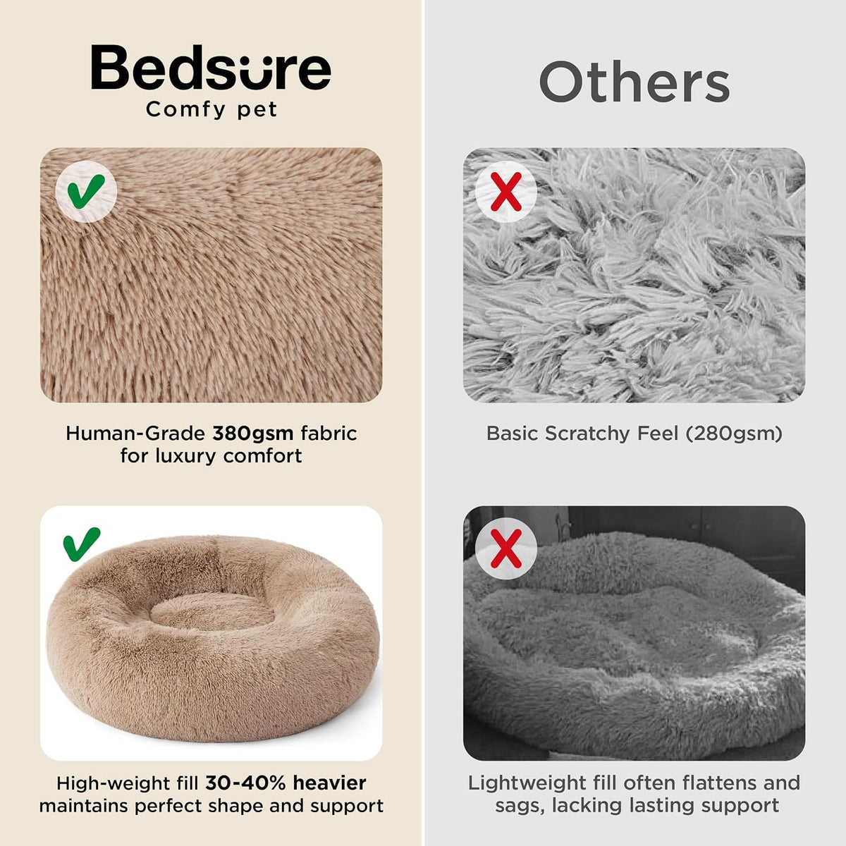 Bedsure Calming Small Dog Bed Donut Washable Cat＆Puppy Bed,23 inches Camel
