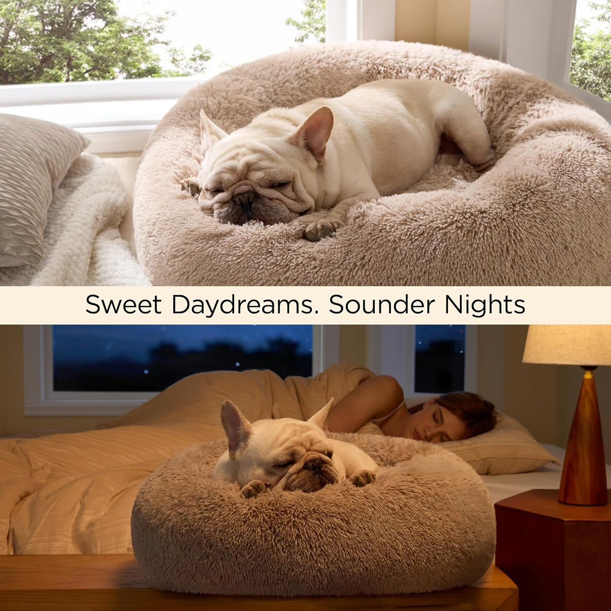 Bedsure Calming Small Dog Bed Donut Washable Cat＆Puppy Bed,23 inches Camel