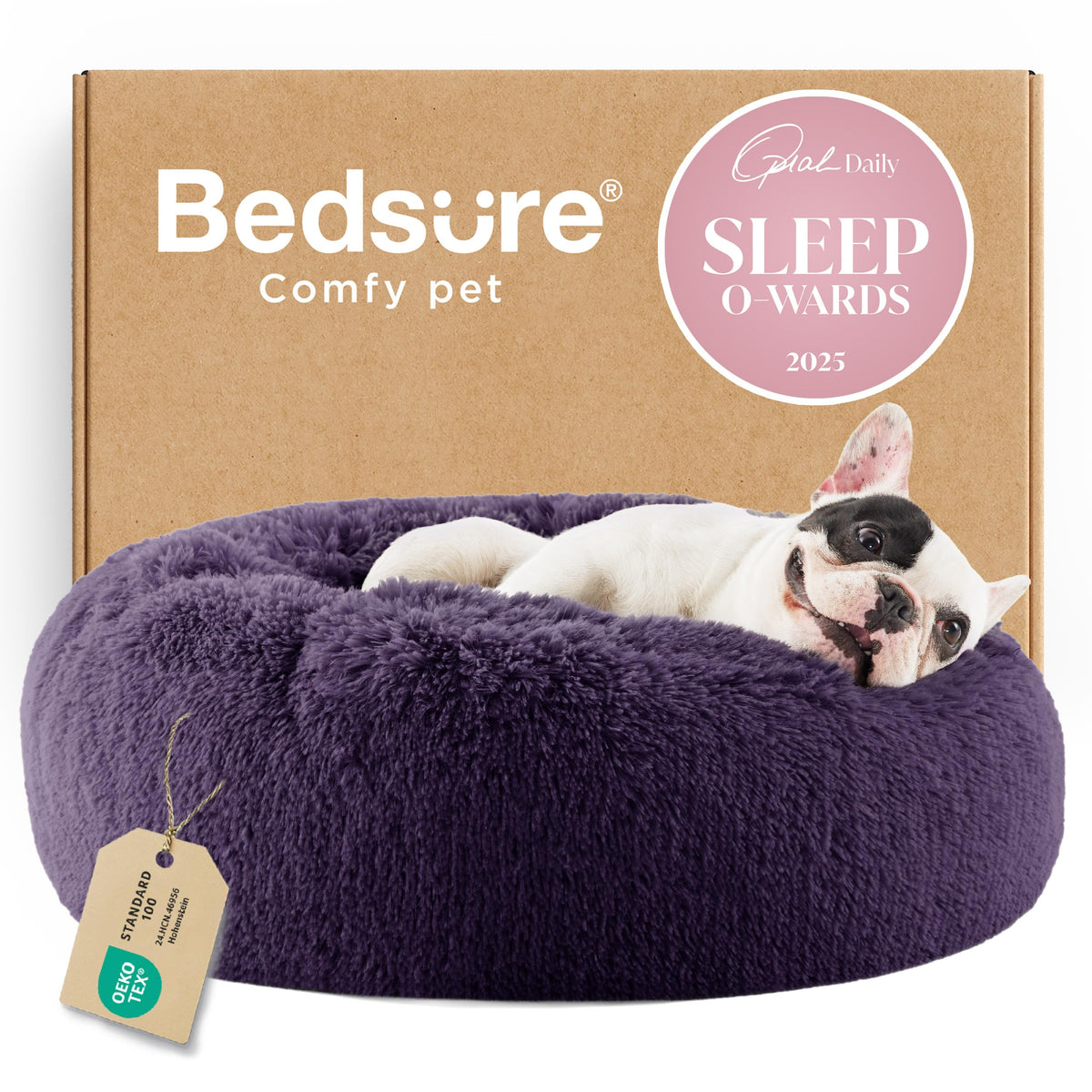 Bedsure Calming Small Dog Bed Donut Washable Cat＆Puppy Bed,23 inches Camel