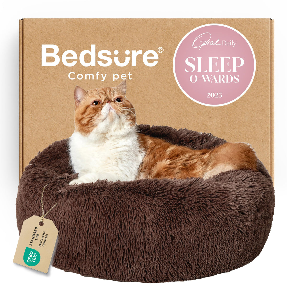 Bedsure Calming Small Dog Bed Donut Washable Cat＆Puppy Bed,23 inches Camel