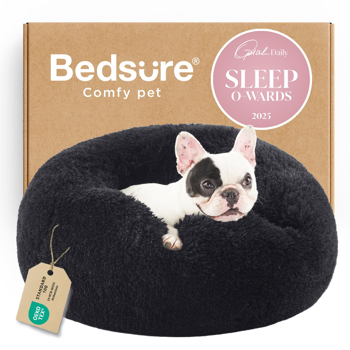 Bedsure Calming Small Dog Bed Donut Washable Cat＆Puppy Bed,23 inches Camel
