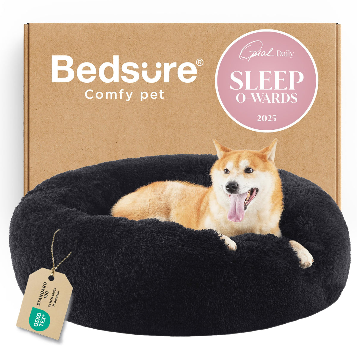 Bedsure Calming Small Dog Bed Donut Washable Cat＆Puppy Bed,23 inches Camel